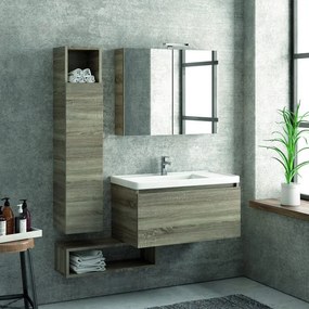 Composizione bagno sospesa 80cm composta da mobile colonna specchio e pensile - KAMALU