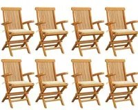 Sedie da Giardino con Cuscini Crema 8 pz in Massello di Teak cod mxl 45292