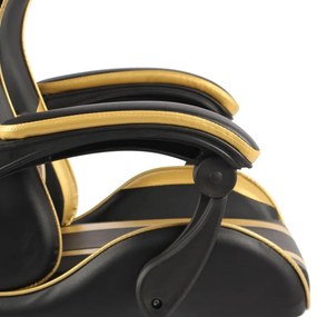 Sedia da gaming con poggiapiedi nero e oro in similpelle