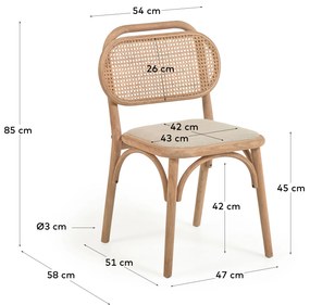Kave Home - Sedia Doriane legno massello di rovere finitura naturale e seduta in tessuto FSC Mix Credi