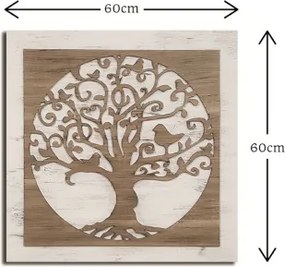 Quadro in legno 60x60 cm Albero figura intagliata su base tessuto