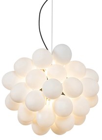 Lampadario Art Déco nero con vetro opalino 8 luci rotondo - Uvas