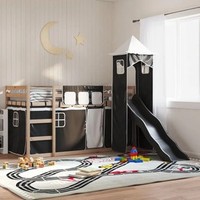 Letto A Castello Con Scivolo E Tende Bianco E Nero 90x200 Cm /