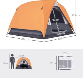 Tenda da Campeggio per 3 Persone Impermeabile 200x200x135H cm Impermeabile con Tasca e Gancio per Lanterna Arancione...