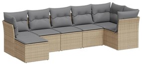 Set Divani da Giardino 7 pz con Cuscini Beige in Polyrattan