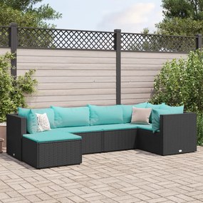 Set mobili da giardino 6 pz con cuscini in polyrattan nero