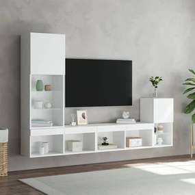 Mobili tv a muro con led 4pz bianchi in legno multistrato