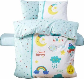 Set copripiumino e federa da bambini bianco/color menta in cotone renforcé per culla con lenzuolo incluso/4 pezzi 100x150 cm – Mijolnir