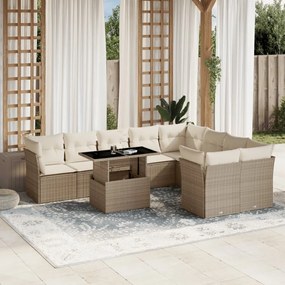 Set divano da giardino 10 pz con cuscini beige in polyrattan