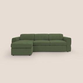 Kronos Divano angolare con pouf estraibile e penisola contenitore in microfibra impermeabile T11 verde