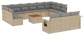 Set Divano da Giardino 14 pz con Cuscini Beige Misto Polyrattan