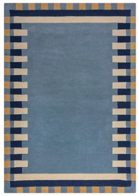 Tappeto blu in lana tessuto a mano 160x230 cm Kai Wool Border - Flair Rugs