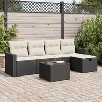 Set Divano da Giardino 6 pz con Cuscini Nero in Polyrattan 3325372