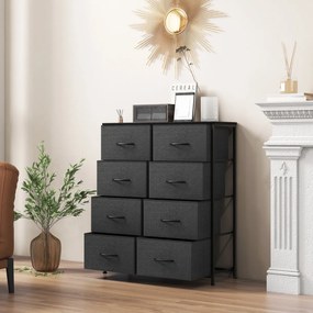 Costway Comò in tessuto con 8 cassetti per soggiorno, Cassettiera multifunzione con kit anti-ribaltamento 80x30x92cm Nero