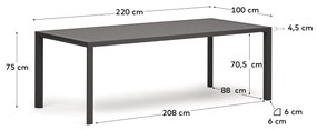 Kave Home - Tavolo da esterno Culip in alluminio finitura grigia 220 x 100 cm