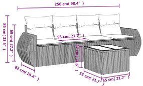 Set divano da giardino 5 pz con cuscini beige in polyrattan