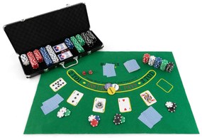 Costway Set da poker con 500 chips, 2 mazzi di carte, 5 dadi, 3 pedine dealer, valigetta in alluminio Nero