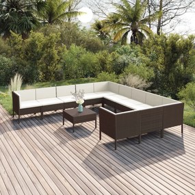 Set Divani da Giardino 12 pz con Cuscini in Polyrattan Marrone