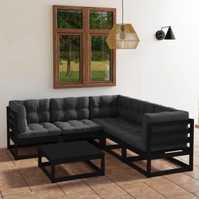 Set divani da giardino 6 pz con cuscini legno massello di pino