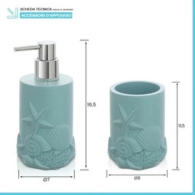 Set accessori bagno da appoggio 2 pezzi in resina acquamarina Coral