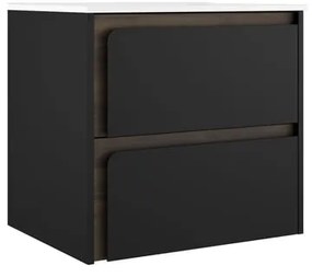 Mobile da bagno sotto lavabo VISOBATH Indico nero laccato opaco L 60 x H 55 x P 45 cm 2 cassetti, lavabo non incluso