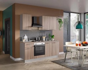 Cucina montata Flora con elettrodomestici noce L 195 cm