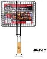 Griglia Antiaderente Con Manico In Legno Per Barbecue 40x45cm - 57241