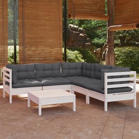 Set divani da giardino 6 pz con cuscini bianchi legno di pino