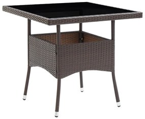 Set da pranzo da giardino 3 pz marrone in polyrattan e vetro