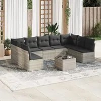 Set Divano Giardino 10 pz con Cuscini Grigio Chiaro Polyrattan 3218082