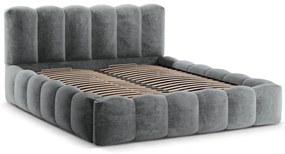 Letto matrimoniale imbottito grigio con spazio contenitivo e rete 160x200 cm Lupine - Micadoni Home