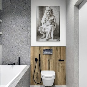 Quadro su tela – Leone bianco con giornali in bagno