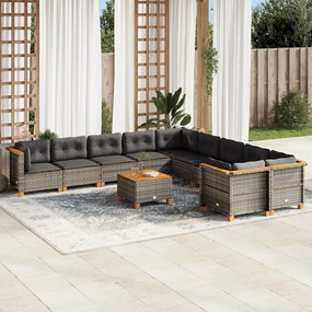 Set divani da giardino 11 pz con cuscini in polyrattan grigio