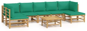 Set salotto da giardino 8pz con cuscini verdi bambù