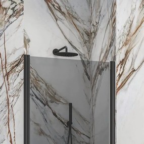 Kamalu - porta doccia battente 70 cm telaio nero vetro fumé altezza 200h | ks2800nf