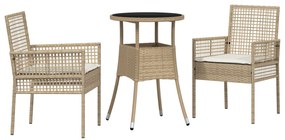 Set da pranzo per giardino 3 pezzi  beige polyrattan