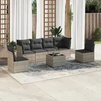 Set Divani da Giardino 7pz con Cuscini Grigio Chiaro Polyrattan 3217382