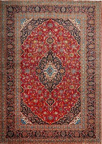 Kashan Tappeto 250x360 Blu (Iran) Annodato A Mano