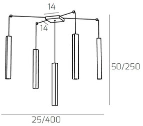 Sospensione Moderna Square Tube Metallo Grigio Antracite 5 Luci Gu10