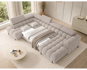 Divano angolare beige allungabile (con penisola a sinistra/a U) con rivestimento in bouclé Feraria – ELTAP