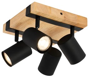 Faretto da soffitto smart nero con legno 4 luci regolabili Incl. Wifi GU10 50mm - Jeana