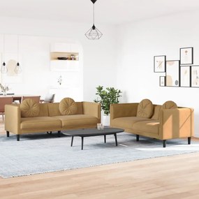 Set Di Divani 2 Pz Con Cuscini Marrone İn Velluto /