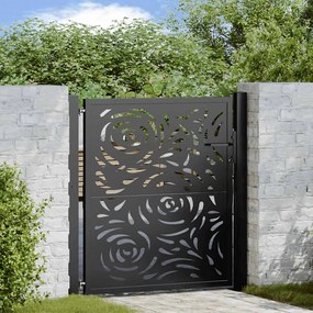 Cancello Giardino Nero 105x106 Cm İn Acciaio Design A Fiamma /