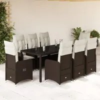 Set Bistr da Giardino 9 pz con Cuscini in Polyrattan Marrone 3277070