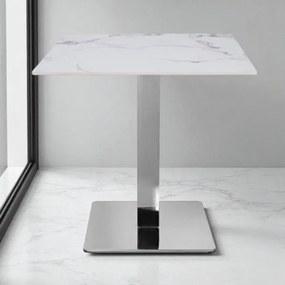 Tavolo ristorante bar top per esterno 80x80 cm effetto Marmo venato e base argento H 75