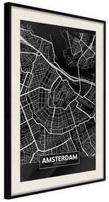 Poster  City Map: Amsterdam (Dark)  Cornice Quadri Cornice nera con pass-partout, Larghezza x Altezza Home decor 20x30