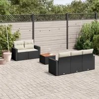 Set Divano da Giardino 6 pz con Cuscini Nero in Polyrattan 3224005