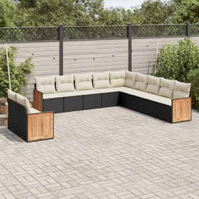 Set Divani da Giardino 11 pz con Cuscini in Polyrattan Nero