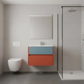 Mobile da bagno sospeso sotto lavabo Niwa 2 cassetti L 59.5 x H 50 x P 45.5 cmpaprika e blu pacifico cannettato
