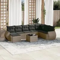 Set Divano da Giardino 9 pz con Cuscini Grigio in Polyrattan 3221769